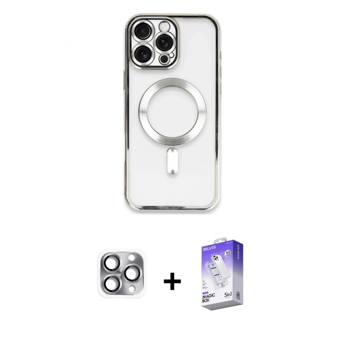 MARSİLYAN™- iPhone 16 Pro Max Kılıf Nova Işık Özel Seri - Siyah Bilvis 5in1 3D Magic Cam Ekran Koruyucu + Gri Pers Alüminyum Kamera Lens