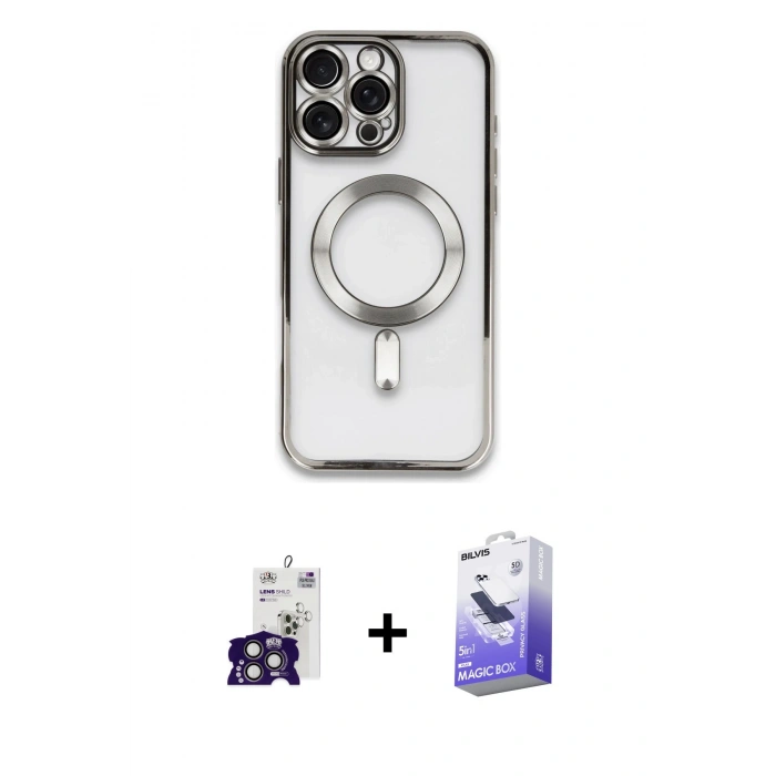 MARSİLYAN™- iPhone 16 Pro Max Kılıf Nova Işık Özel Seri - Siyah Bilvis 5in1 5D Magic Hayalet Cam Ekran Koruyucu + Bilvis Titan Kamera Lens - TMGI