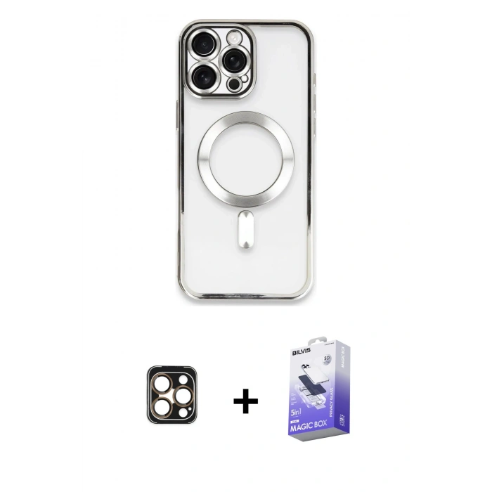MARSİLYAN™- iPhone 16 Pro Max Kılıf Nova Işık Özel Seri - Siyah Bilvis 5in1 5D Magic Hayalet Cam Ekran Koruyucu + PVD Metal Kamera Lens - GD