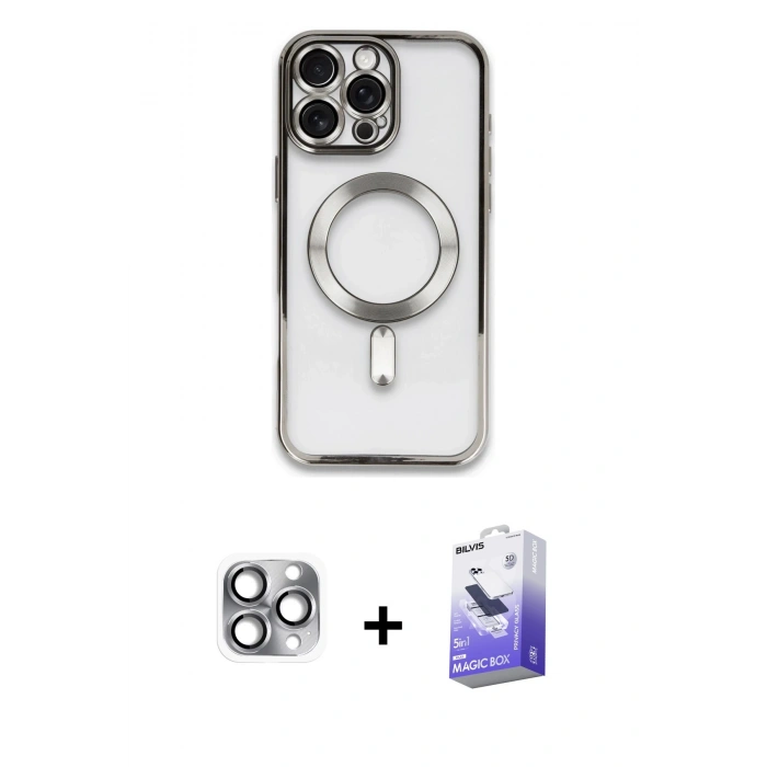 MARSİLYAN™- iPhone 16 Pro Max Kılıf Nova Işık Özel Seri - Siyah Bilvis 5in1 5D Magic Hayalet Cam Ekran Koruyucu + Pers Alüminyum Kamera Lens - GI