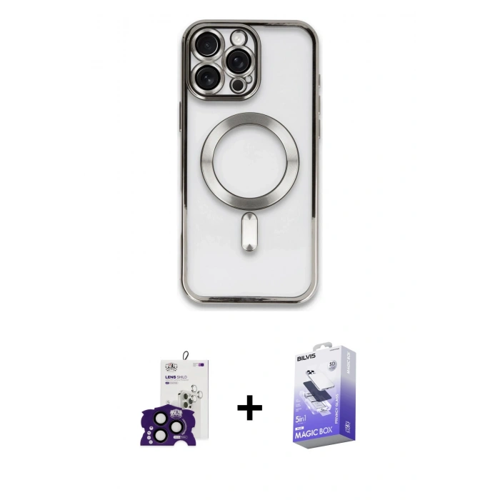 MARSİLYAN™- iPhone 16 Pro Max Kılıf Nova Işık Özel Seri - Siyah Bilvis 5in1 5D Magic Hayalet Cam Ekran Koruyucu + Siyah Bilvis Titan Kamera Lens