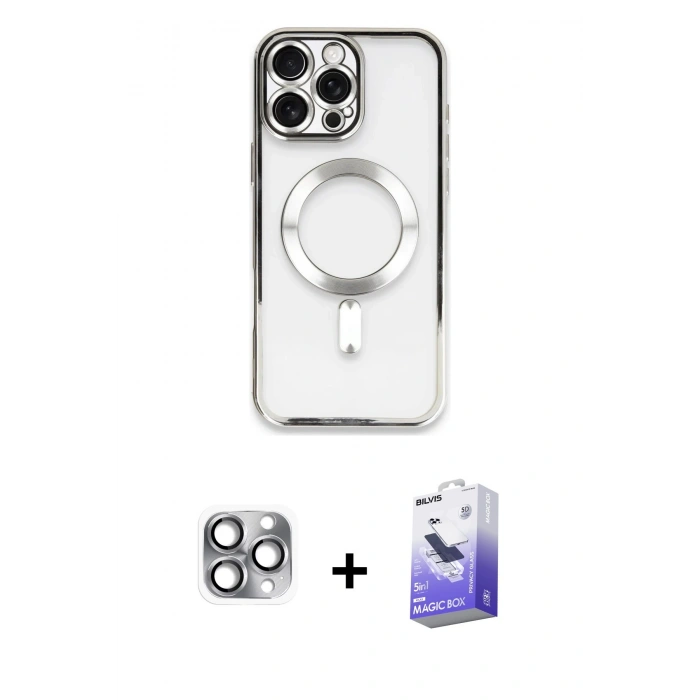MARSİLYAN™- iPhone 16 Pro Max Kılıf Nova Işık Özel Seri - Siyah Bilvis 5in1 5D Magic Hayalet Cam Ekran Koruyucu + Pers Alüminyum Kamera Lens - GI