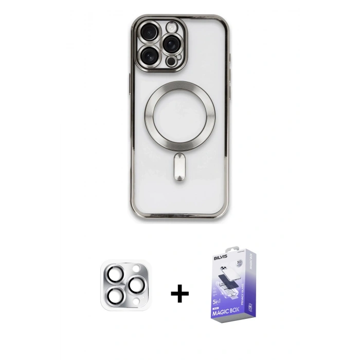 MARSİLYAN™- iPhone 16 Pro Max Kılıf Nova Işık Özel Seri - Siyah Bilvis 5in1 5D Magic Hayalet Cam Ekran Koruyucu + Pers Alüminyum Kamera Lens - GS