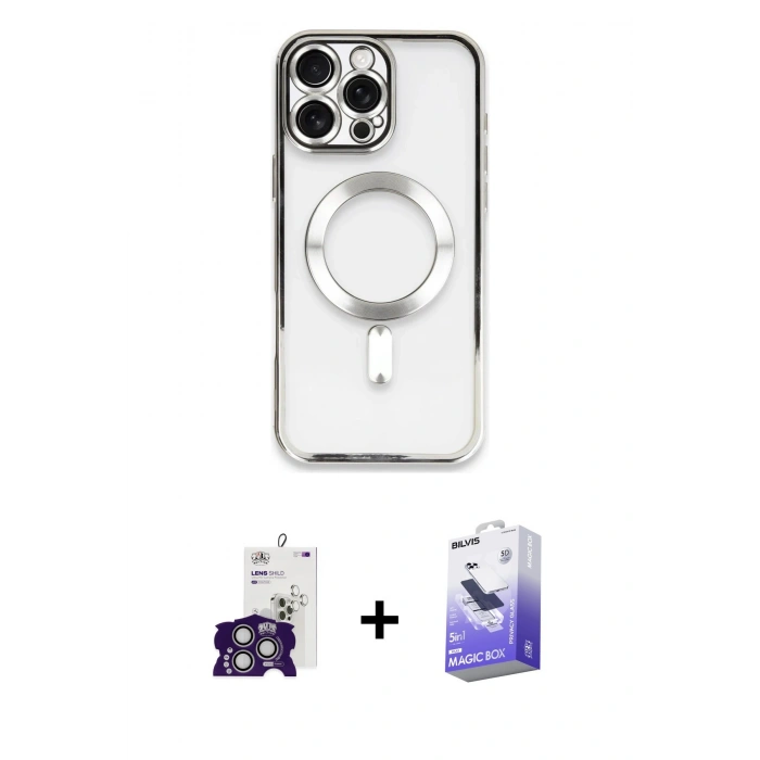 MARSİLYAN™- iPhone 16 Pro Max Kılıf Nova Işık Özel Seri - Siyah Bilvis 5in1 5D Magic Hayalet Cam Ekran Koruyucu + Bilvis Titan Kamera Lens - GS
