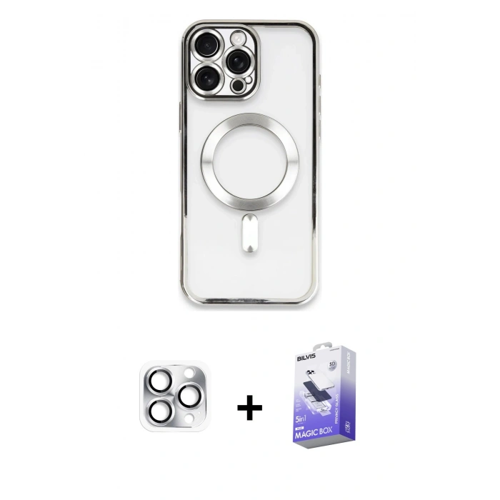 MARSİLYAN™- iPhone 16 Pro Max Kılıf Nova Işık Özel Seri - Siyah Bilvis 5in1 5D Magic Hayalet Cam Ekran Koruyucu + Pers Alüminyum Kamera Lens - GS