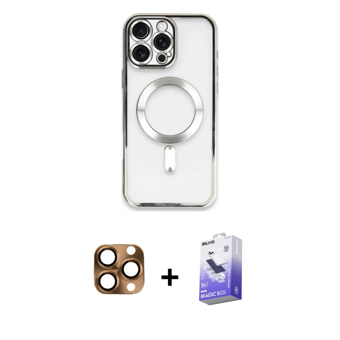 MARSİLYAN™- iPhone 16 Pro Max Kılıf Nova Işık Özel Seri - Siyah Bilvis 5in1 5D Magic Hayalet Cam Ekran Koruyucu + Pers Alüminyum Kamera Lens - CLTM