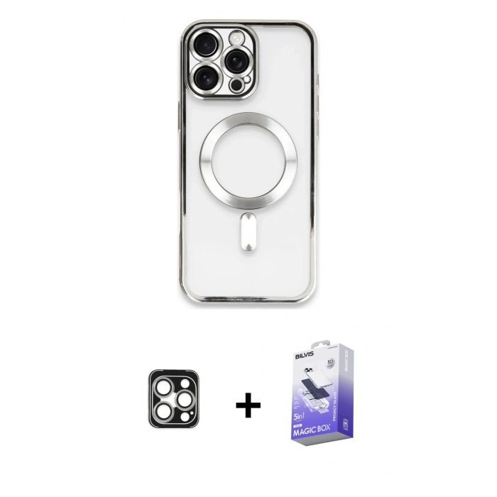 MARSİLYAN™- iPhone 16 Pro Max Kılıf Nova Işık Özel Seri - Siyah Bilvis 5in1 5D Magic Hayalet Cam Ekran Koruyucu + PVD Metal Kamera Lens - GS