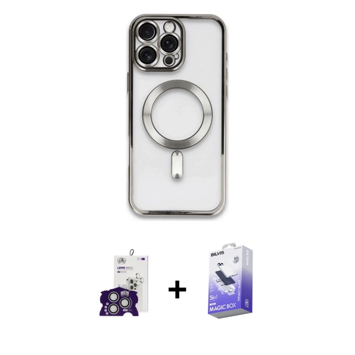 MARSİLYAN™- iPhone 16 Pro Max Kılıf Nova Işık Özel Seri - Siyah Bilvis 5in1 5D Magic Hayalet Cam Ekran Koruyucu + Bilvis Titan Kamera Lens - GS