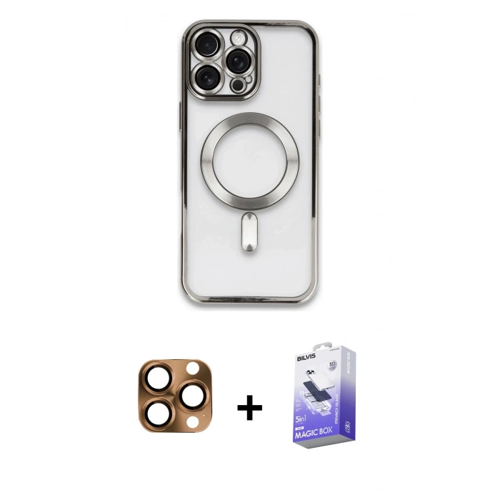 MARSİLYAN™- iPhone 16 Pro Max Kılıf Nova Işık Özel Seri - Siyah Bilvis 5in1 5D Magic Hayalet Cam Ekran Koruyucu + Pers Alüminyum Kamera Lens - CLTM