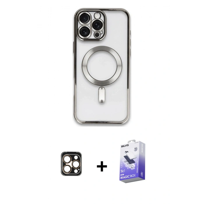MARSİLYAN™- iPhone 16 Pro Max Kılıf Nova Işık Özel Seri - Siyah Bilvis 5in1 5D Magic Hayalet Cam Ekran Koruyucu + PVD Metal Kamera Lens - GD