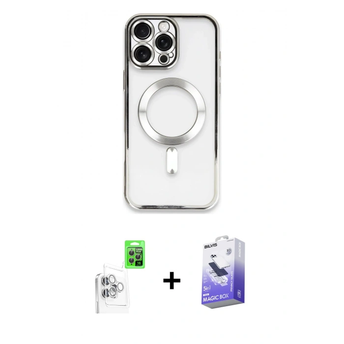 MARSİLYAN™- iPhone 16 Pro Max Kılıf Nova Işık Özel Seri - Siyah Bilvis 5in1 5D Magic Hayalet Cam Ekran Koruyucu + Raze Metal Kamera Lens - BZ
