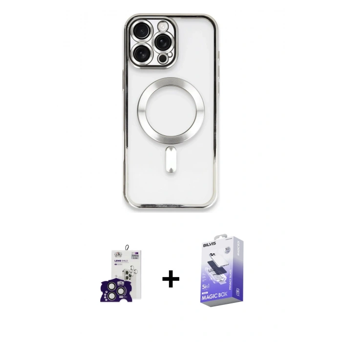 MARSİLYAN™- iPhone 16 Pro Max Kılıf Nova Işık Özel Seri - Siyah Bilvis 5in1 5D Magic Hayalet Cam Ekran Koruyucu + Bilvis Titan Kamera Lens - TMGI