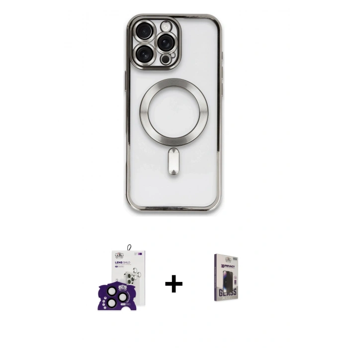 MARSİLYAN™- iPhone 16 Pro Max Kılıf Nova Işık Özel Seri - Siyah Bilvis Hayalet Cam Ekran Koruyucu + Bilvis Titan Kamera Lens - SH