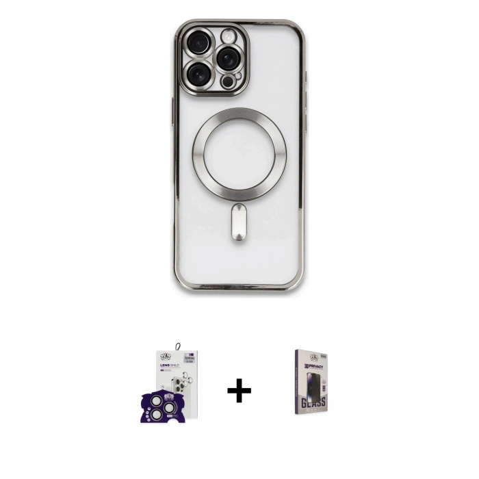 MARSİLYAN™- iPhone 16 Pro Max Kılıf Nova Işık Özel Seri - Siyah Bilvis Hayalet Cam Ekran Koruyucu + Bilvis Titan Kamera Lens - TMGI