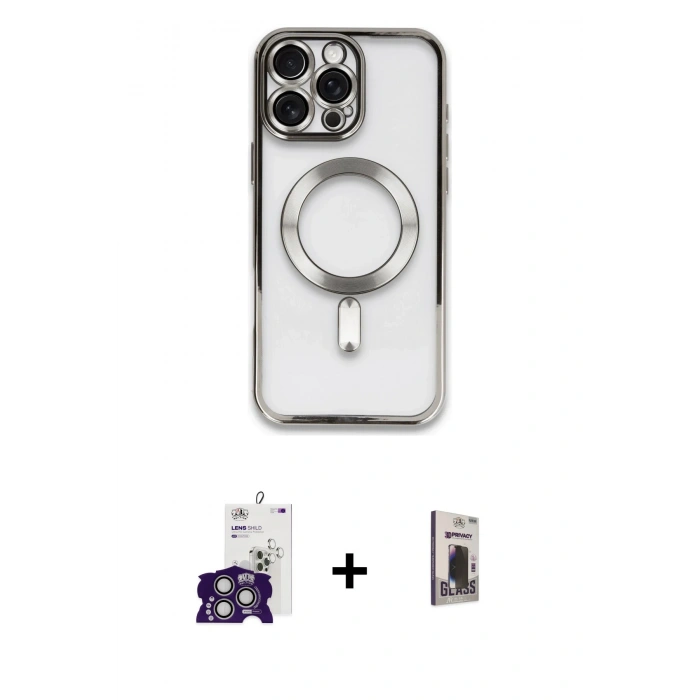 MARSİLYAN™- iPhone 16 Pro Max Kılıf Nova Işık Özel Seri - Siyah Bilvis Hayalet Cam Ekran Koruyucu + Bilvis Titan Kamera Lens - GS