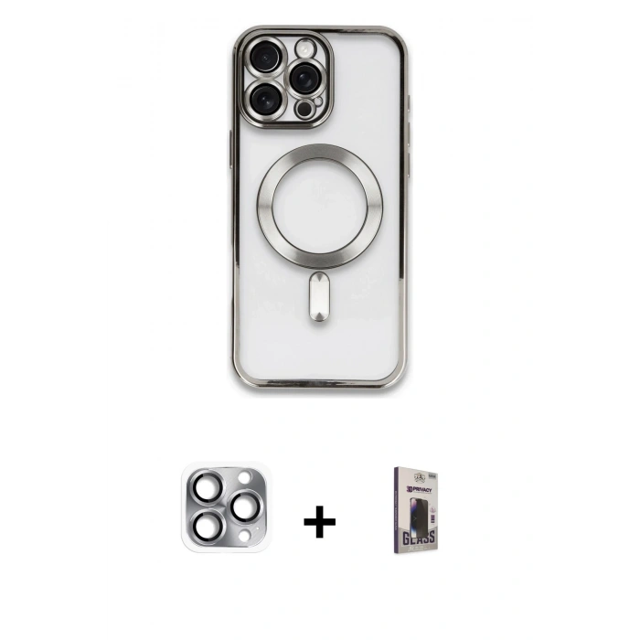 MARSİLYAN™- iPhone 16 Pro Max Kılıf Nova Işık Özel Seri - Siyah Bilvis Hayalet Cam Ekran Koruyucu + Pers Alüminyum Kamera Lens - GI