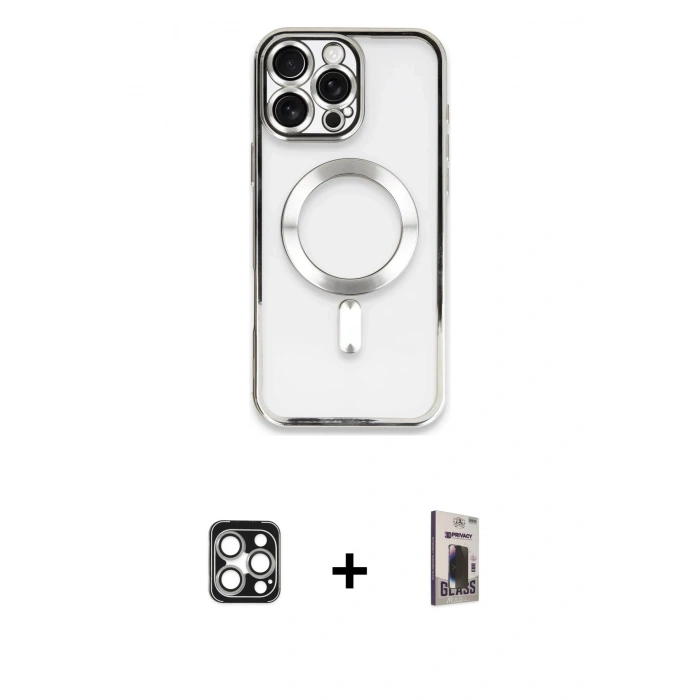 MARSİLYAN™- iPhone 16 Pro Max Kılıf Nova Işık Özel Seri - Siyah Bilvis Hayalet Cam Ekran Koruyucu + PVD Metal Kamera Lens - GS