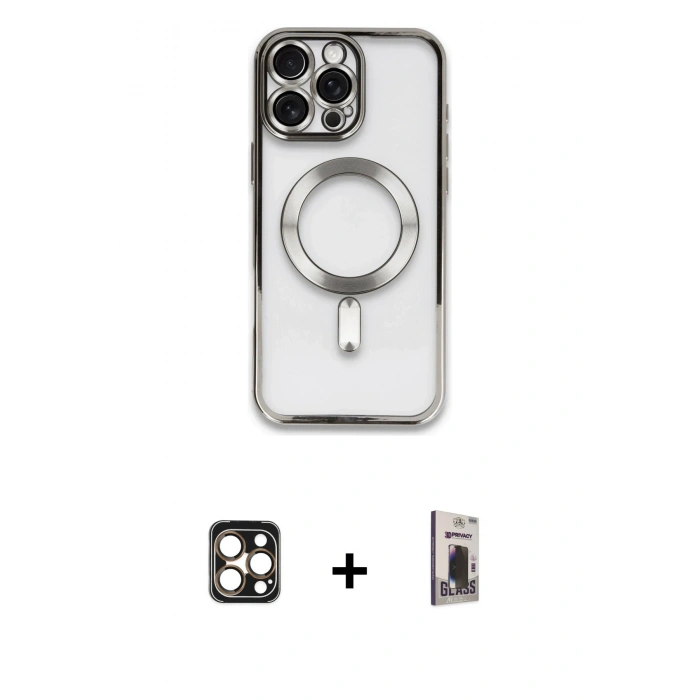 MARSİLYAN™- iPhone 16 Pro Max Kılıf Nova Işık Özel Seri - Siyah Bilvis Hayalet Cam Ekran Koruyucu + PVD Metal Kamera Lens - GD