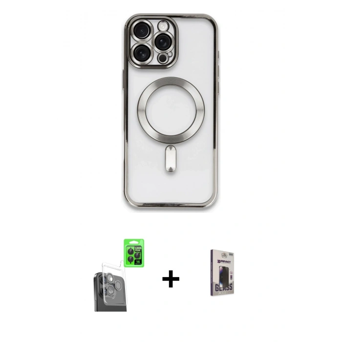 MARSİLYAN™- iPhone 16 Pro Max Kılıf Nova Işık Özel Seri - Siyah Bilvis Hayalet Cam Ekran Koruyucu + Raze Metal Kamera Lens - SH