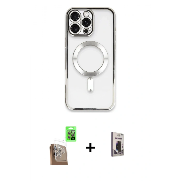 MARSİLYAN™- iPhone 16 Pro Max Kılıf Nova Işık Özel Seri - Siyah Bilvis Hayalet Cam Ekran Koruyucu + Raze Metal Kamera Lens - CLTM