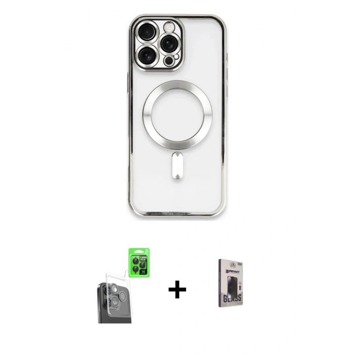 MARSİLYAN™- iPhone 16 Pro Max Kılıf Nova Işık Özel Seri - Siyah Bilvis Hayalet Cam Ekran Koruyucu + Raze Metal Kamera Lens - SH