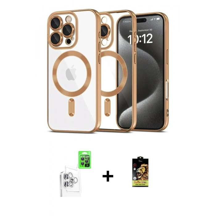 MARSİLYAN™- iPhone 16 Pro Max Kılıf Nova Işık Özel Seri - Siyah Buffer Cam Ekran Koruyucu + Raze Metal Kamera Lens - BZ