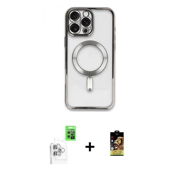 MARSİLYAN™- iPhone 16 Pro Max Kılıf Nova Işık Özel Seri - Siyah Buffer Cam Ekran Koruyucu + Raze Metal Kamera Lens - BZ