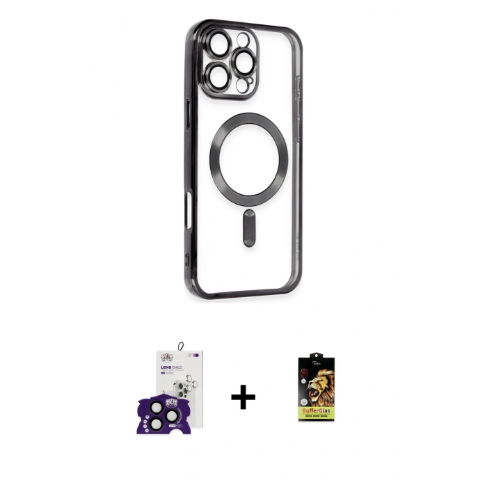 MARSİLYAN™- iPhone 16 Pro Max Kılıf Nova Işık Özel Seri - Siyah Buffer Cam Ekran Koruyucu + Bilvis Titan Kamera Lens - SH