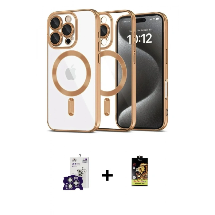 MARSİLYAN™- iPhone 16 Pro Max Kılıf Nova Işık Özel Seri - Siyah Buffer Cam Ekran Koruyucu + Bilvis Titan Kamera Lens - TMGI