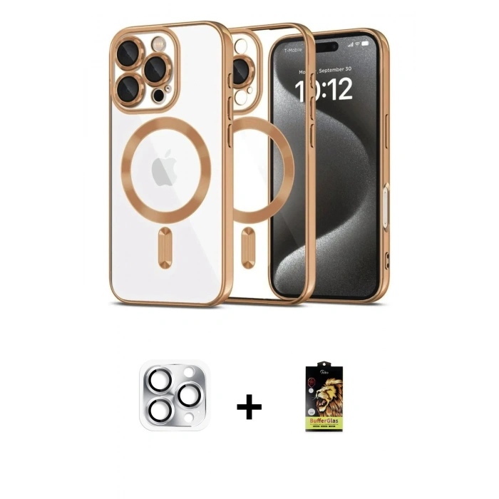 MARSİLYAN™- iPhone 16 Pro Max Kılıf Nova Işık Özel Seri - Siyah Buffer Cam Ekran Koruyucu + Pers Alüminyum Kamera Lens - GS