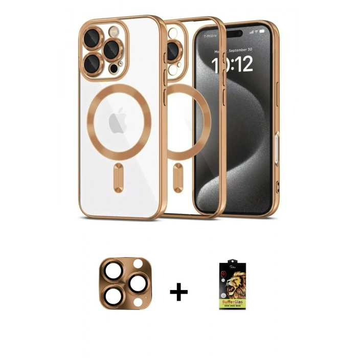 MARSİLYAN™- iPhone 16 Pro Max Kılıf Nova Işık Özel Seri - Siyah Buffer Cam Ekran Koruyucu + Pers Alüminyum Kamera Lens - CLTM