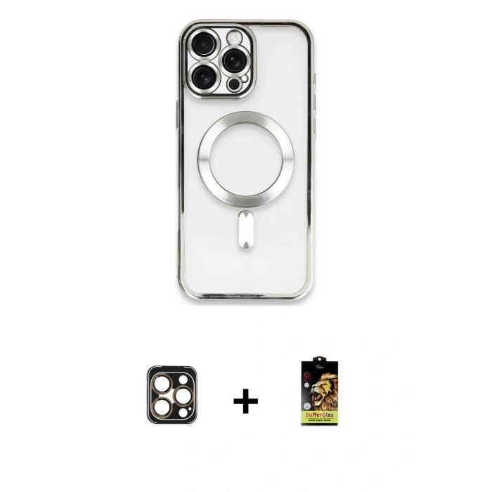 MARSİLYAN™- iPhone 16 Pro Max Kılıf Nova Işık Özel Seri - Siyah Buffer Cam Ekran Koruyucu + PVD Metal Kamera Lens - GD