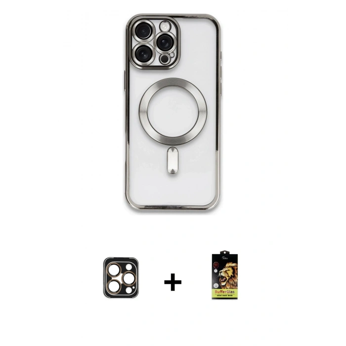 MARSİLYAN™- iPhone 16 Pro Max Kılıf Nova Işık Özel Seri - Siyah Buffer Cam Ekran Koruyucu + PVD Metal Kamera Lens - GD