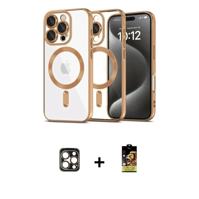 MARSİLYAN™- iPhone 16 Pro Max Kılıf Nova Işık Özel Seri - Siyah Buffer Cam Ekran Koruyucu + PVD Metal Kamera Lens - GD