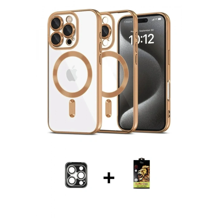 MARSİLYAN™- iPhone 16 Pro Max Kılıf Nova Işık Özel Seri - Siyah Buffer Cam Ekran Koruyucu + PVD Metal Kamera Lens - GS