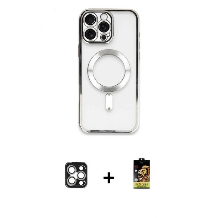 MARSİLYAN™- iPhone 16 Pro Max Kılıf Nova Işık Özel Seri - Siyah Buffer Cam Ekran Koruyucu + PVD Metal Kamera Lens - GS