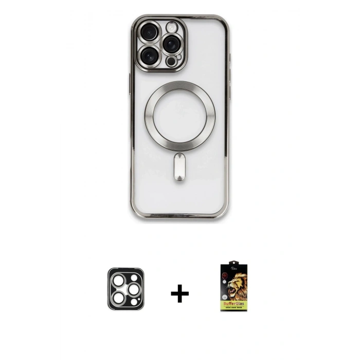 MARSİLYAN™- iPhone 16 Pro Max Kılıf Nova Işık Özel Seri - Siyah Buffer Cam Ekran Koruyucu + PVD Metal Kamera Lens - GS