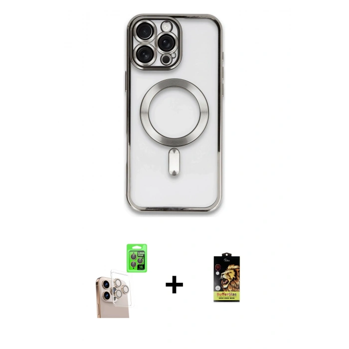 MARSİLYAN™- iPhone 16 Pro Max Kılıf Nova Işık Özel Seri - Siyah Buffer Cam Ekran Koruyucu + Raze Metal Kamera Lens - NLGY