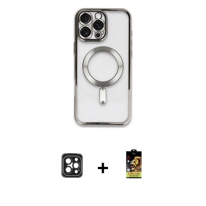 MARSİLYAN™- iPhone 16 Pro Max Kılıf Nova Işık Özel Seri - Siyah Buffer Cam Ekran Koruyucu + PVD Metal Kamera Lens - SH
