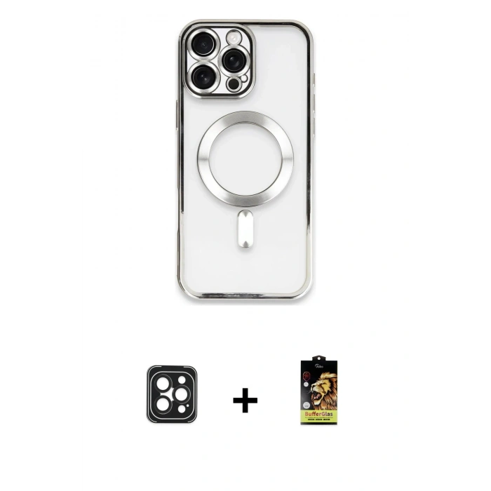 MARSİLYAN™- iPhone 16 Pro Max Kılıf Nova Işık Özel Seri - Siyah Buffer Cam Ekran Koruyucu + PVD Metal Kamera Lens - SH