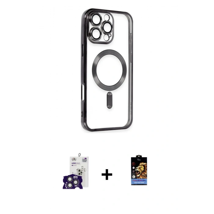 MARSİLYAN™- iPhone 16 Pro Max Kılıf Nova Işık Özel Seri - Siyah Buffer Hayalet Cam Ekran Koruyucu + Bilvis Titan Kamera Lens - TMGI