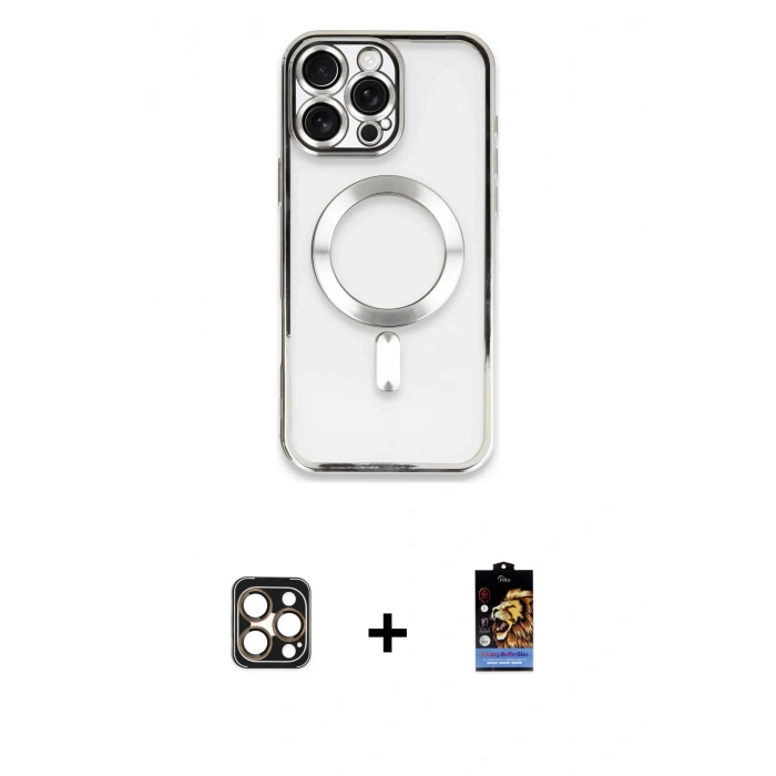 MARSİLYAN™- iPhone 16 Pro Max Kılıf Nova Işık Özel Seri - Siyah Buffer Hayalet Cam Ekran Koruyucu + Gold PVD Metal Kamera Lens