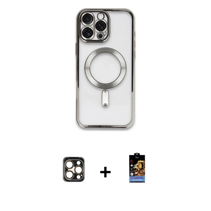 MARSİLYAN™- iPhone 16 Pro Max Kılıf Nova Işık Özel Seri - Siyah Buffer Hayalet Cam Ekran Koruyucu + Gold PVD Metal Kamera Lens