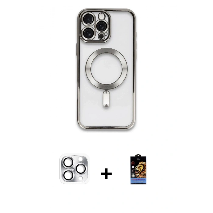 MARSİLYAN™- iPhone 16 Pro Max Kılıf Nova Işık Özel Seri - Siyah Buffer Hayalet Cam Ekran Koruyucu + Pers Alüminyum Kamera Lens - GS
