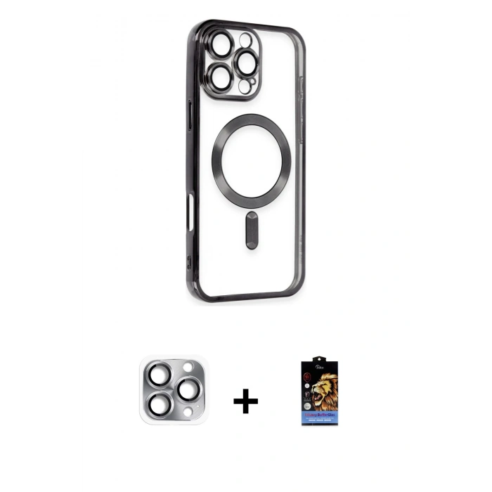 MARSİLYAN™- iPhone 16 Pro Max Kılıf Nova Işık Özel Seri - Siyah Buffer Hayalet Cam Ekran Koruyucu + Pers Alüminyum Kamera Lens - GI