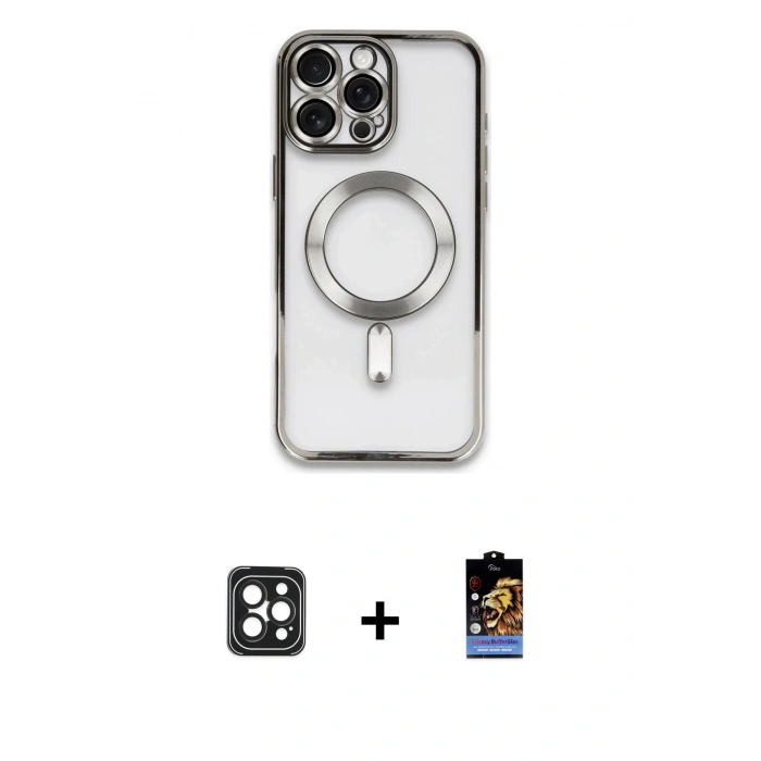 MARSİLYAN™- iPhone 16 Pro Max Kılıf Nova Işık Özel Seri - Siyah Buffer Hayalet Cam Ekran Koruyucu + PVD Metal Kamera Lens - SH