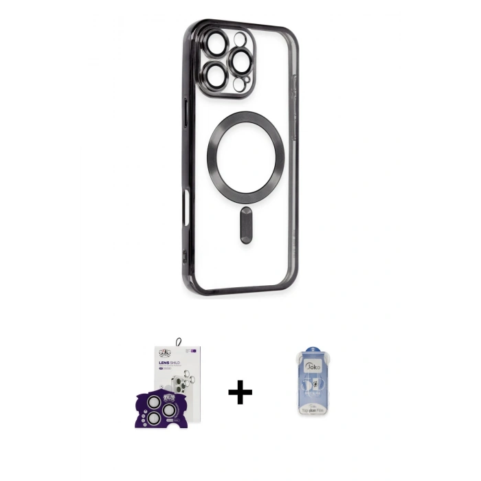 MARSİLYAN™- iPhone 16 Pro Max Kılıf Nova Işık Özel Seri - Siyah Joko Magic 5D Cam + Bilvis Titan Kamera Lens - GS