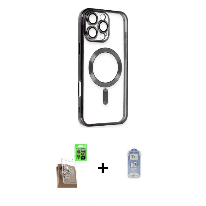 MARSİLYAN™- iPhone 16 Pro Max Kılıf Nova Işık Özel Seri - Siyah Joko Magic 5D Cam + Raze Metal Kamera Lens - CLTM