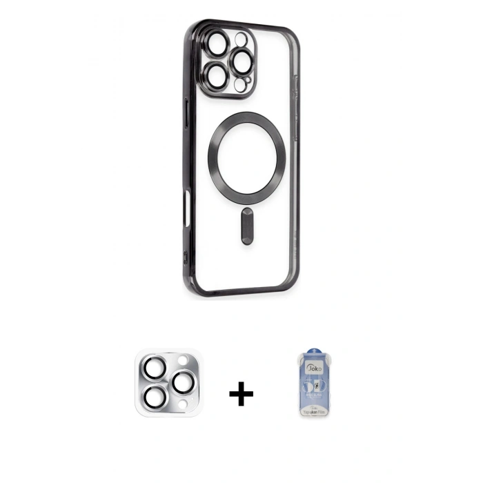 MARSİLYAN™- iPhone 16 Pro Max Kılıf Nova Işık Özel Seri - Siyah Joko Magic 5D Cam + Pers Alüminyum Kamera Lens - GS