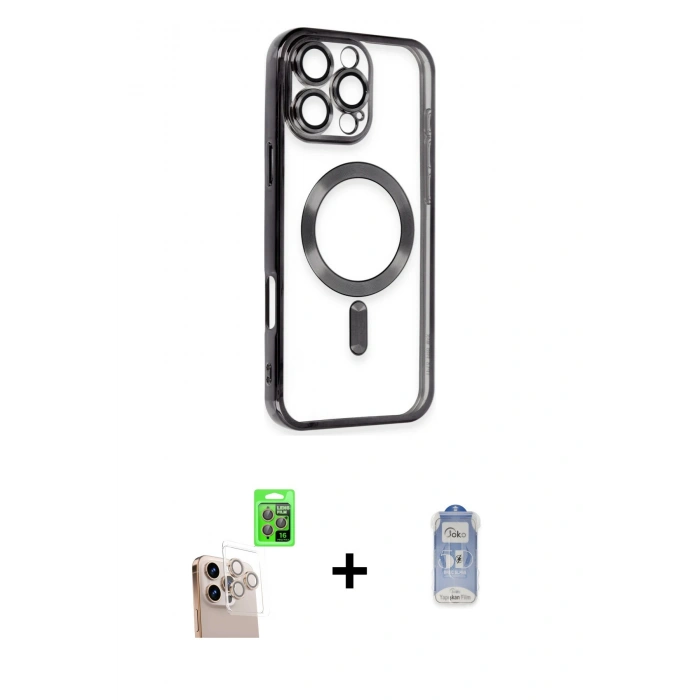 MARSİLYAN™- iPhone 16 Pro Max Kılıf Nova Işık Özel Seri - Siyah Joko Magic 5D Cam + Raze Metal Kamera Lens - NLGY